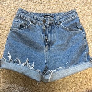 Boohoo Blue Jean Shorts Distressed High-Waisted